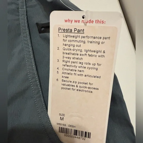 lululemon athletica Men's Slate Presta Pants NWT - Picture 2 of 3